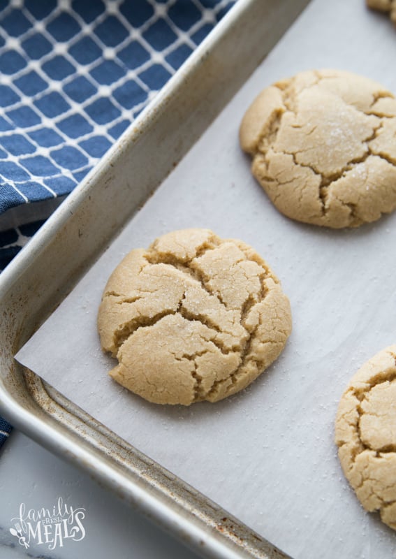 Soft Brown Sugar Cookies - Baked cookies on baking sheet