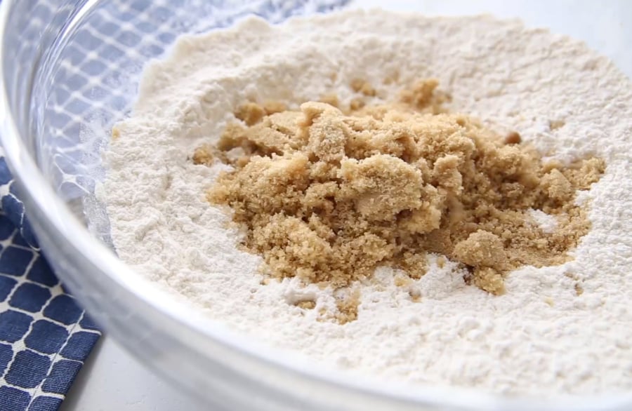 Soft Brown Sugar Cookies - adding brown sugar to flour mixture