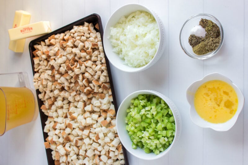 Easy Crockpot Stuffing - Ingredients on table