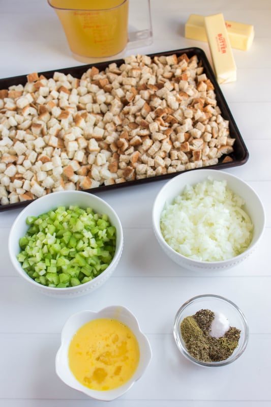 Easy Crockpot Stuffing - Ingredients on table