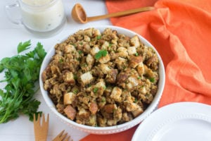 Easy Crockpot Stuffing in a bowl