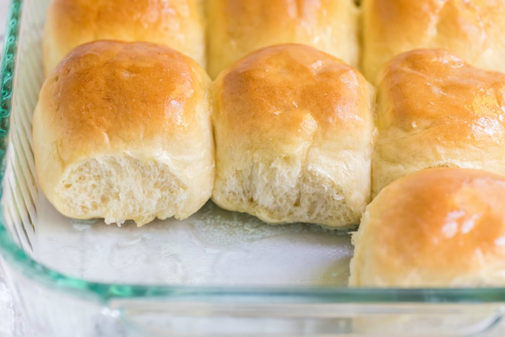 Homemade Dinner Rolls - served in a glass baking dish