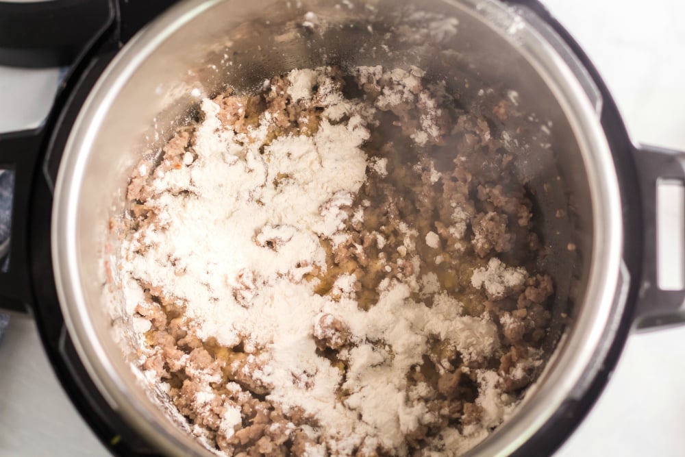 Instant Pot Sausage Gravy - flour added to browned beef