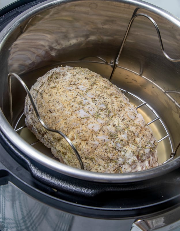 Instant Pot Turkey Breast - Turkey breast on trivet in pressure cooker