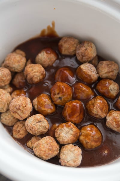 Dr. Pepper Crockpot Meatballs in crockpot with sauce - Family Fresh Meals