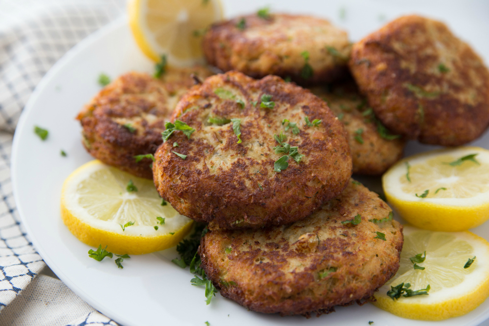 Easy Crab Cakes - served on a white plate