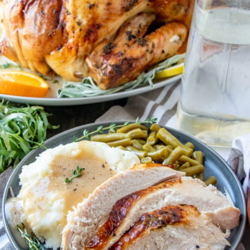 Roasted Thanksgiving Turkey Recipe -- How to brine and roast a turkey from Family Fresh Meals