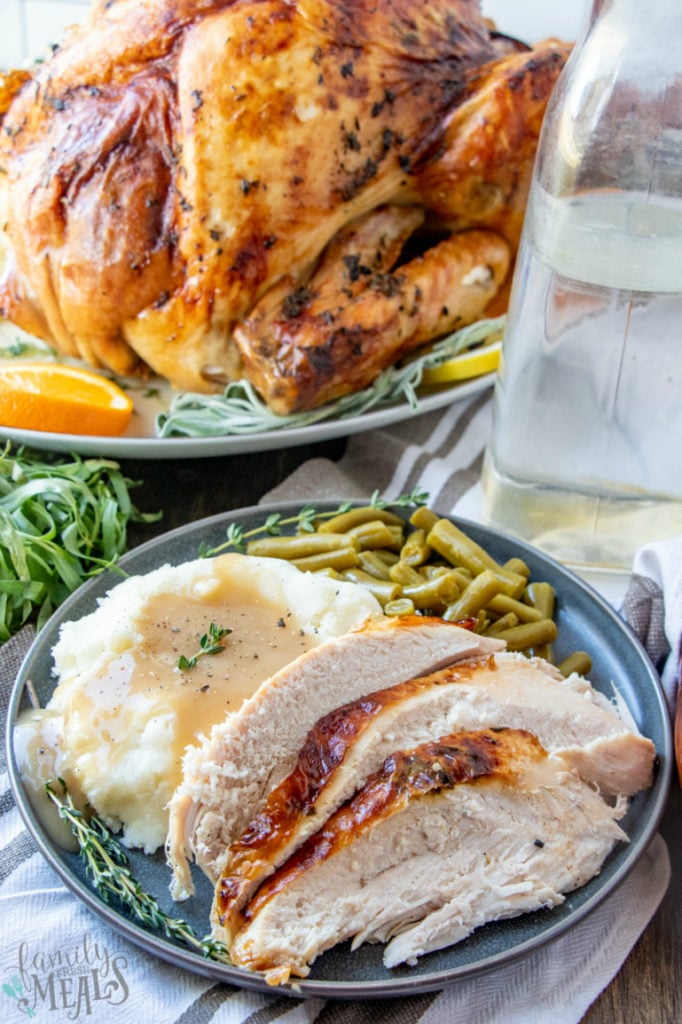Roasted Thanksgiving Turkey Recipe -- How to brine and roast a turkey from Family Fresh Meals