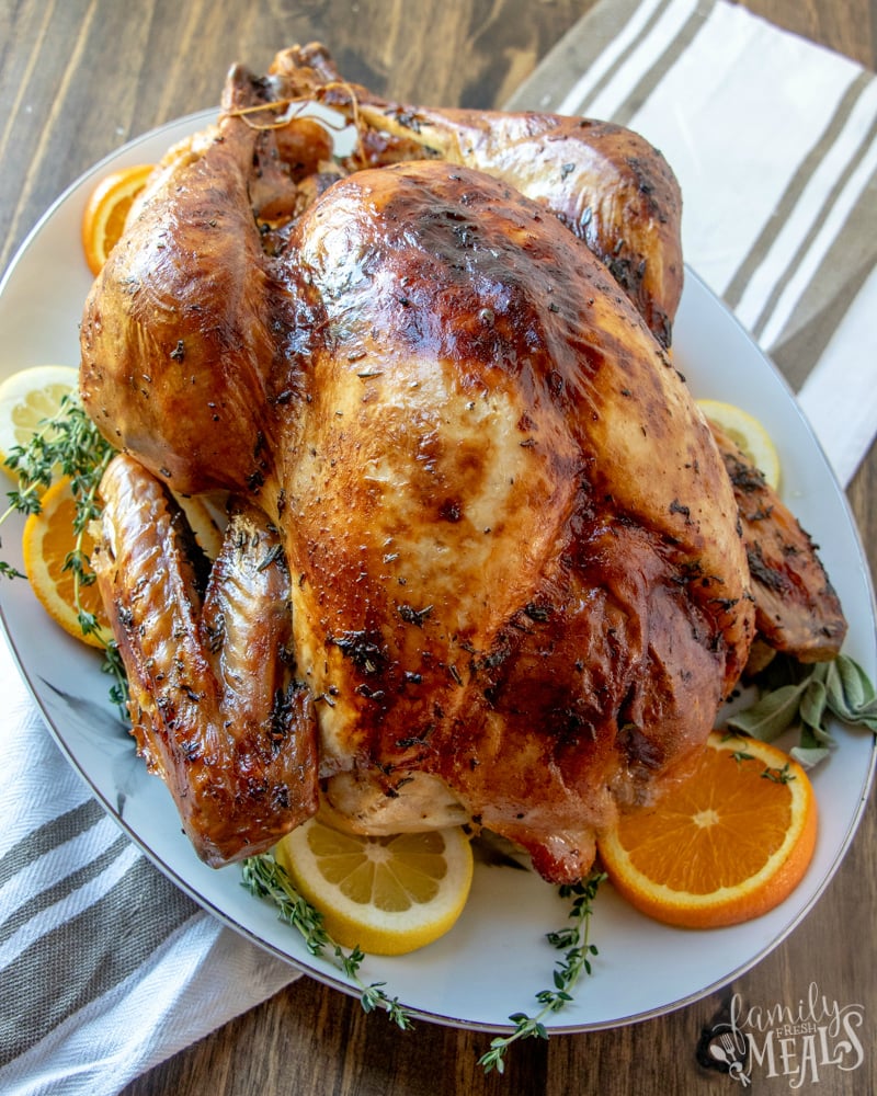 Roasted Thanksgiving Turkey Recipe - How to brine and roast a turkey from Family Fresh Meals