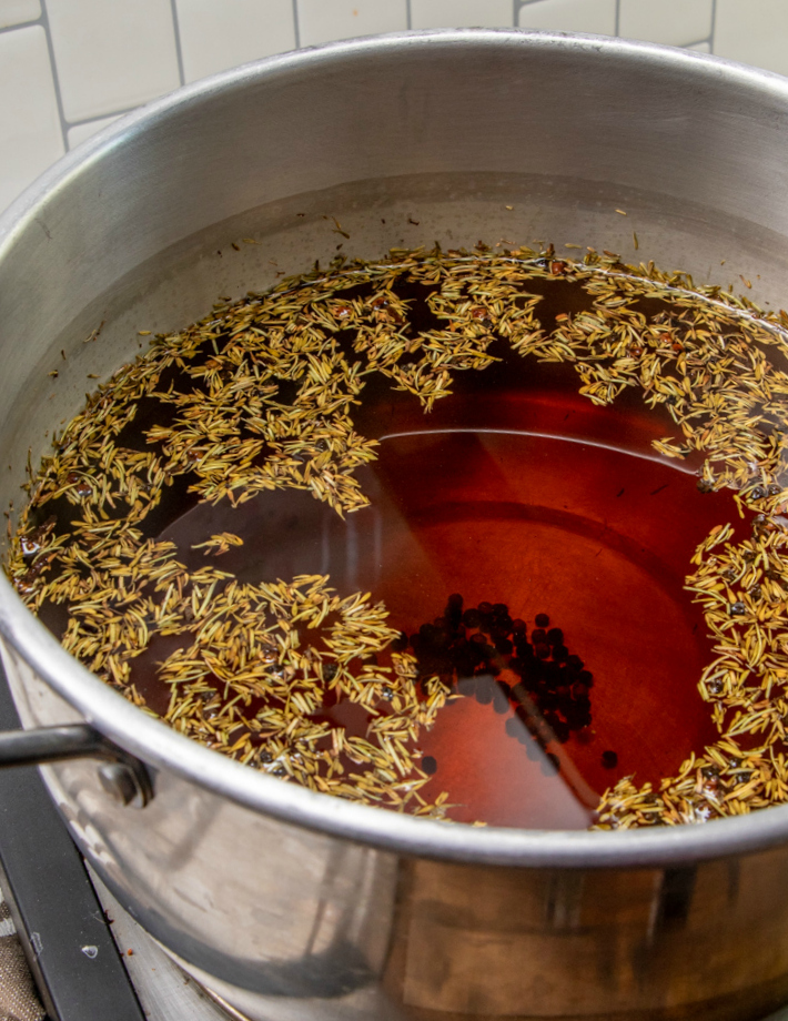 Turkey brine in a large cooking pot