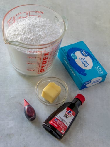 Cream Cheese Mints - ingredients - powdered sugar, butter, mint, cream cheese and food coloring