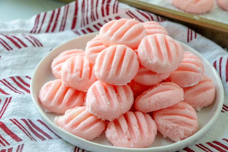 Cream Cheese Mints on a white plate - Family Fresh Meals