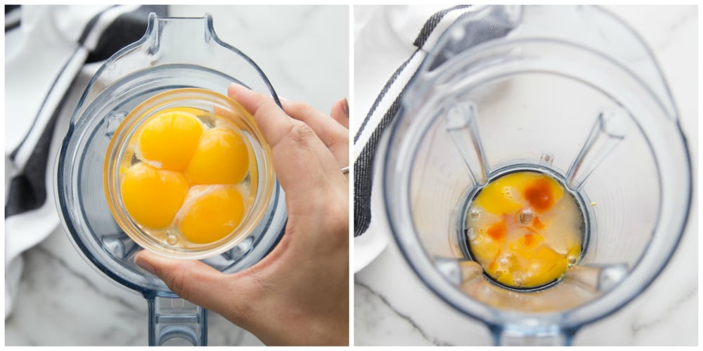 Easy Blender Hollandaise Sauce - adding eggs and seasoning to blender