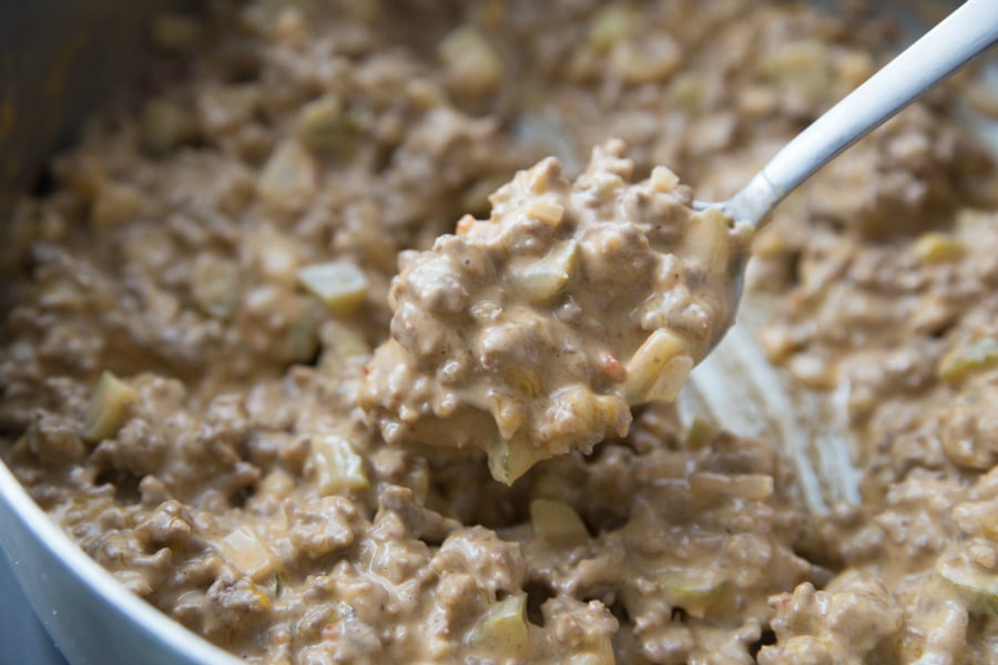 Big Mac Sloppy Joes - sloppy joe mixture in cooking pan