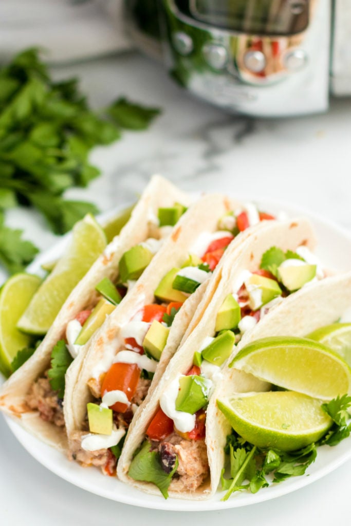 Crockpot Cilantro Lime Chicken - served as tacos from Family Fresh Meals