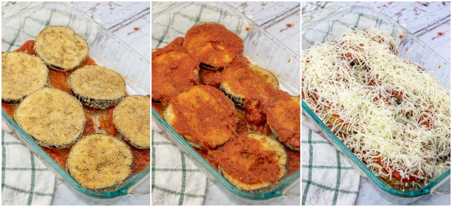 Easy Eggplant Parmesan - putting together the casserole