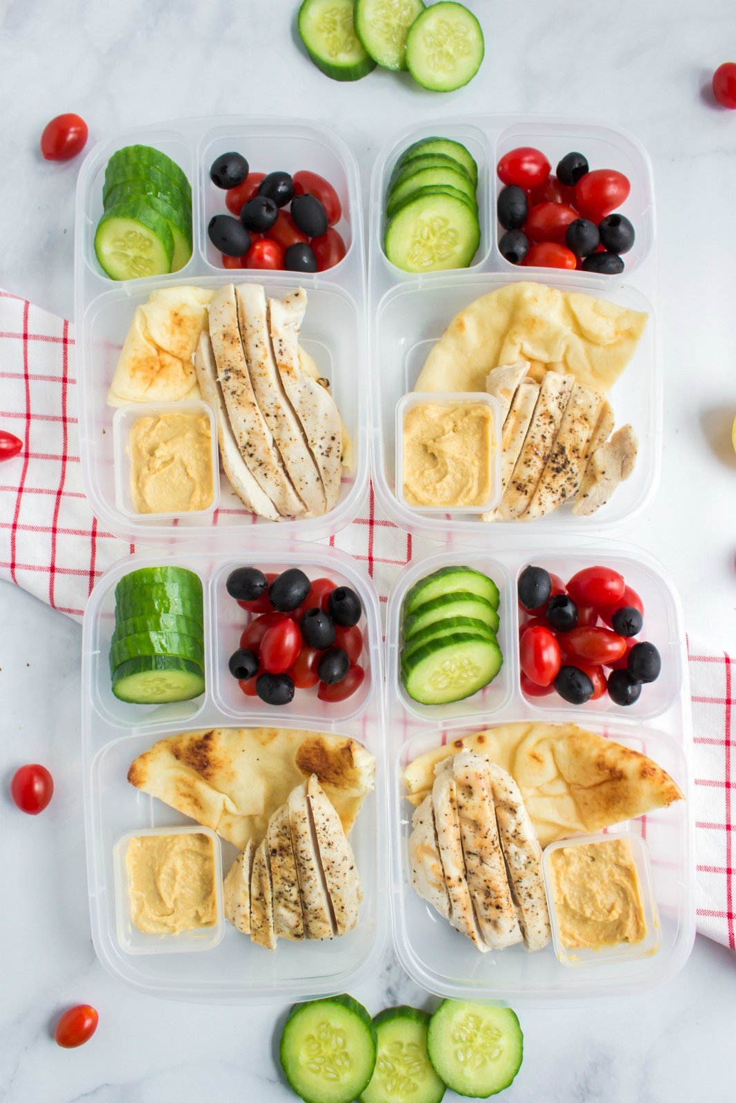 Cucumber Salad, Hummus & Pita Bento Box Lunch