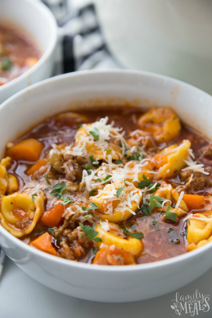 Tortellini Soup Recipe - served in a bowl