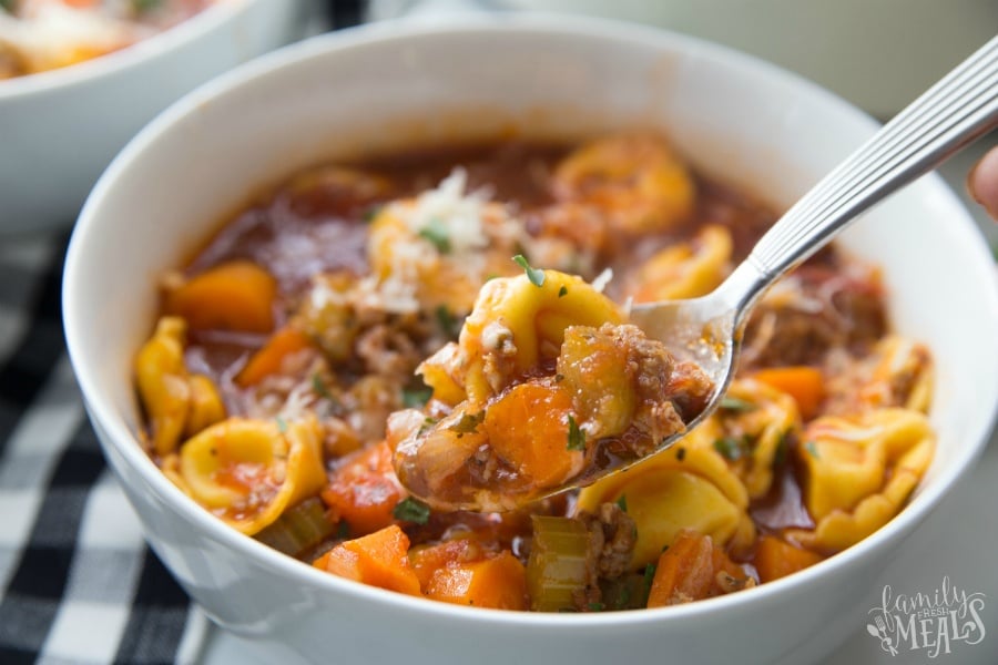 Easy Tortellini Soup - served in a bowl
