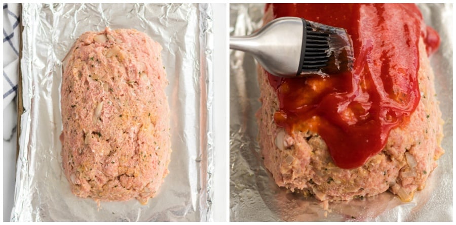 Turkey Meatloaf recipe - ground turkey formed into a loaf and topped with sauce
