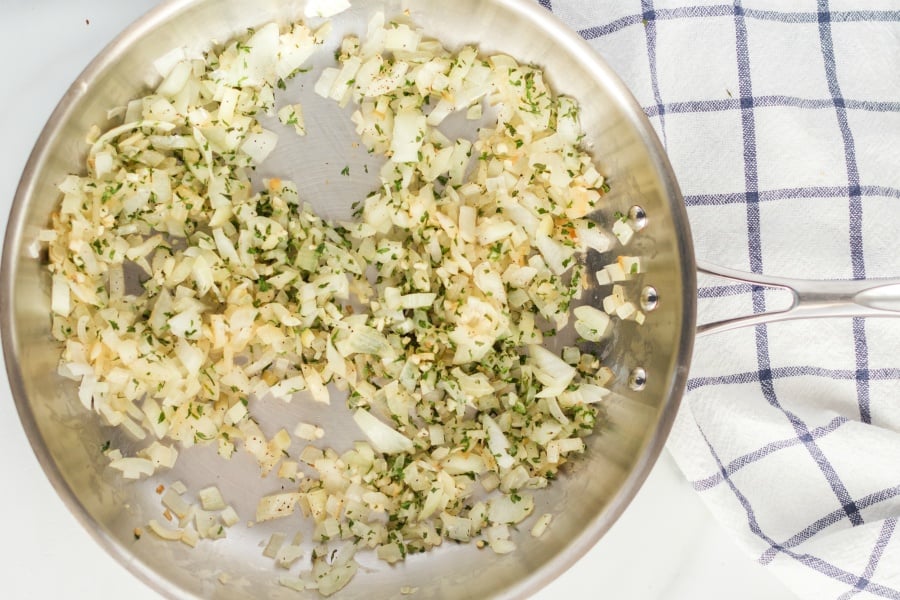 Turkey Meatloaf recipe - sauting onions and seasonigs in pan