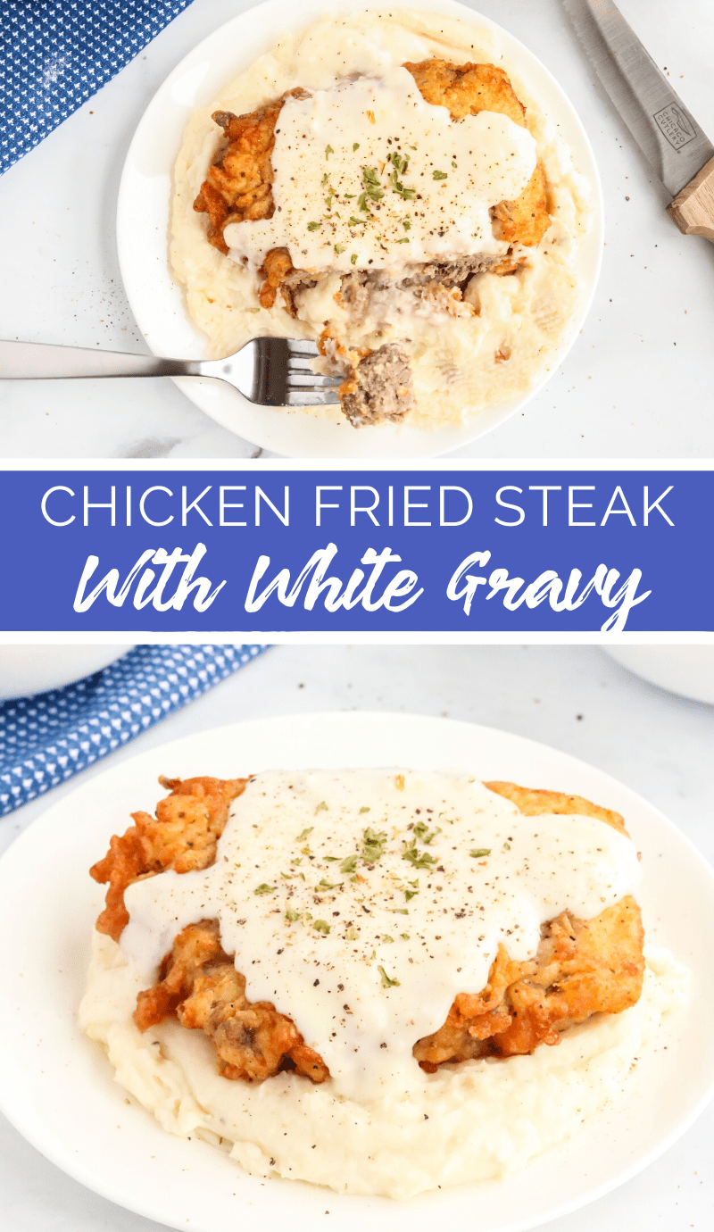 This Chicken Fried Steak with White Gravy recipe has the best of steak and fried chicken, all in one meal. This recipe is comfort food at it's best! via @familyfresh