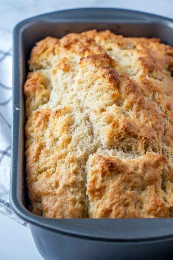 Easy No Yeast Beer Bread - freshly baked bread in pan