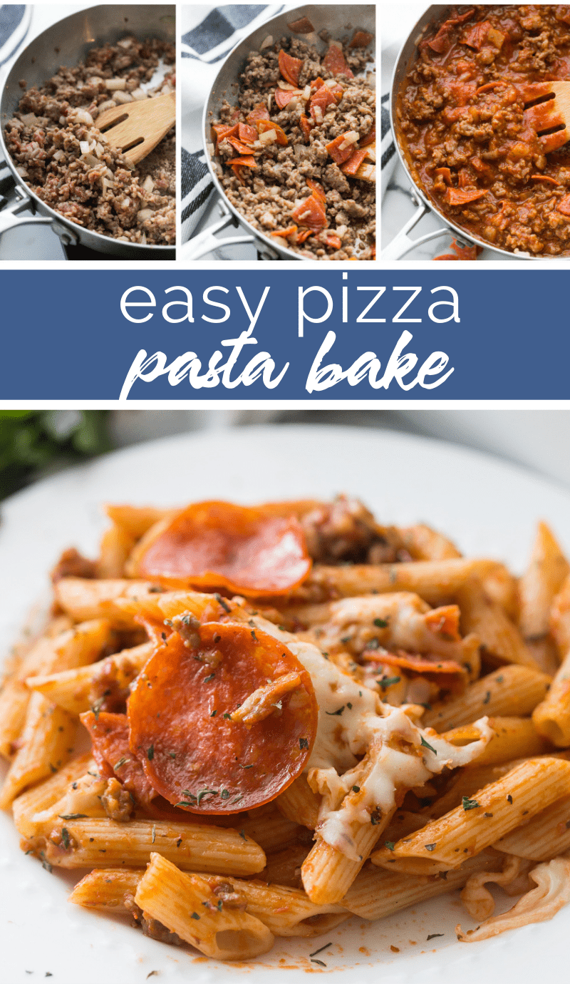 Easy Pizza Pasta Bake. Only 30 mins to make, and can be made ahead! #pasta #bake #casserole #easyrecipe #familyfreshmeals #pizza #pastacasserole via @familyfresh