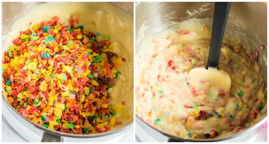 Fruity Pebbles Breakfast Bread - ingredients in mixing bowl