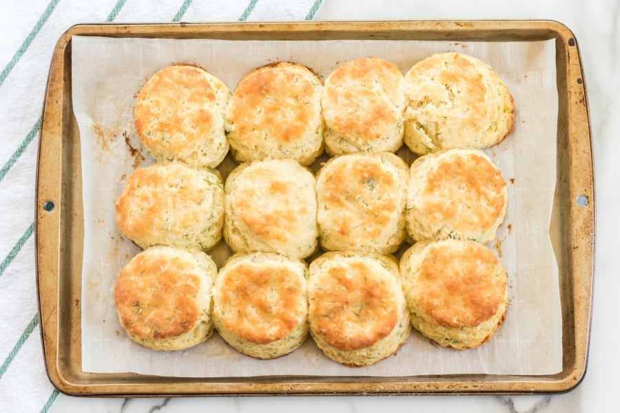 Homemade Dill Biscuits - baked dill biscuits on baking sheet