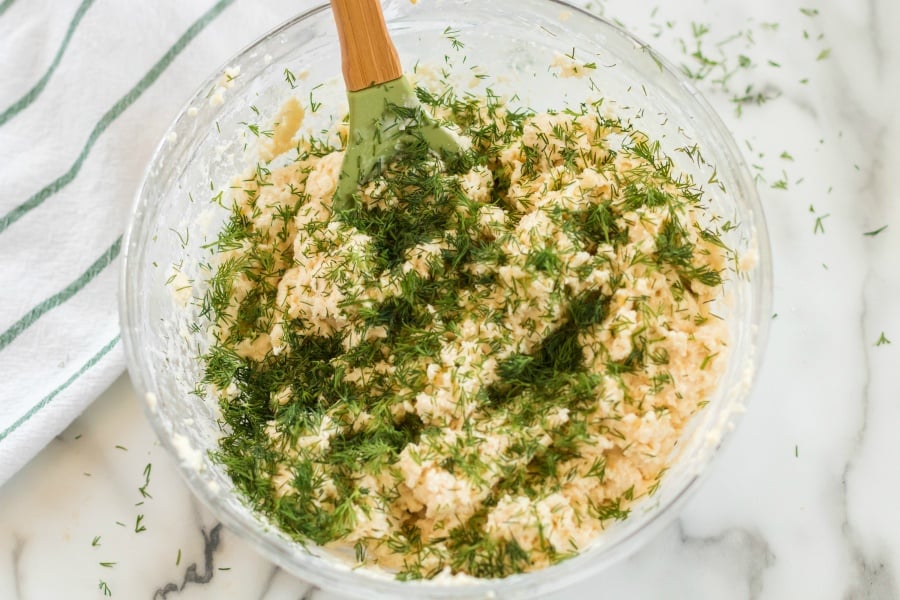 Dill Biscuits - mixing fresh dill into dough mixture