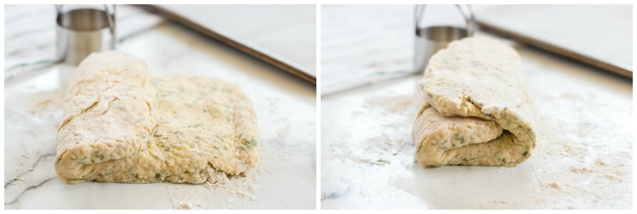 Homemade Dill Biscuits - showing how to fold over dough
