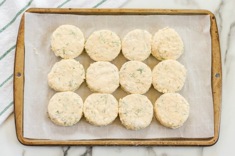 uncooked biscuits on baking sheet