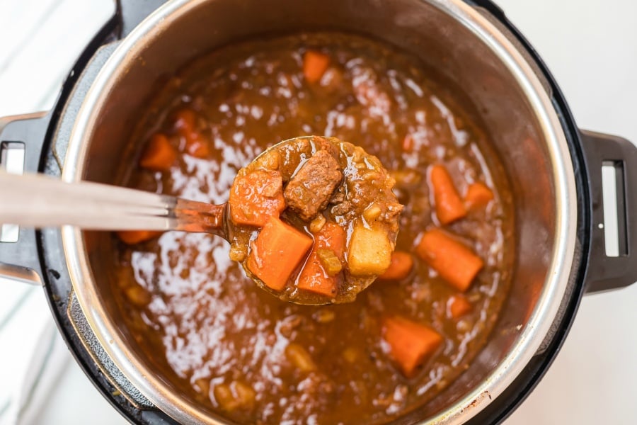 Instant Pot Irish Stew - a ladle full of stew