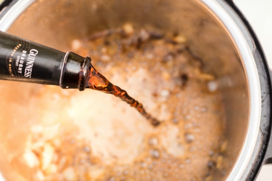 pouring beer in to instant pot