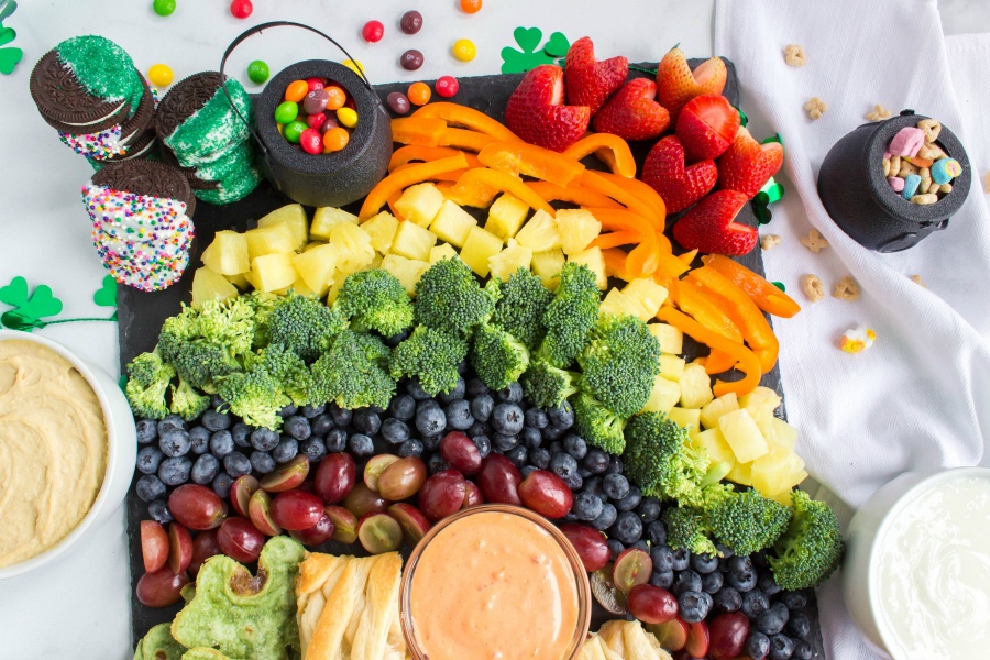 rainbow fruit section of the appetizer board