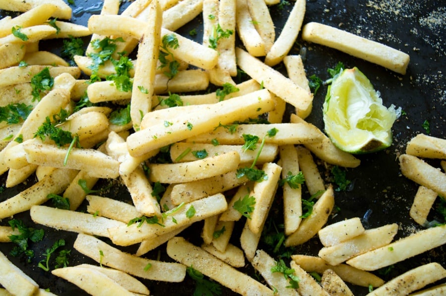 Cilantro Lime French Fries - fresh lime lime and cilantro with french fries