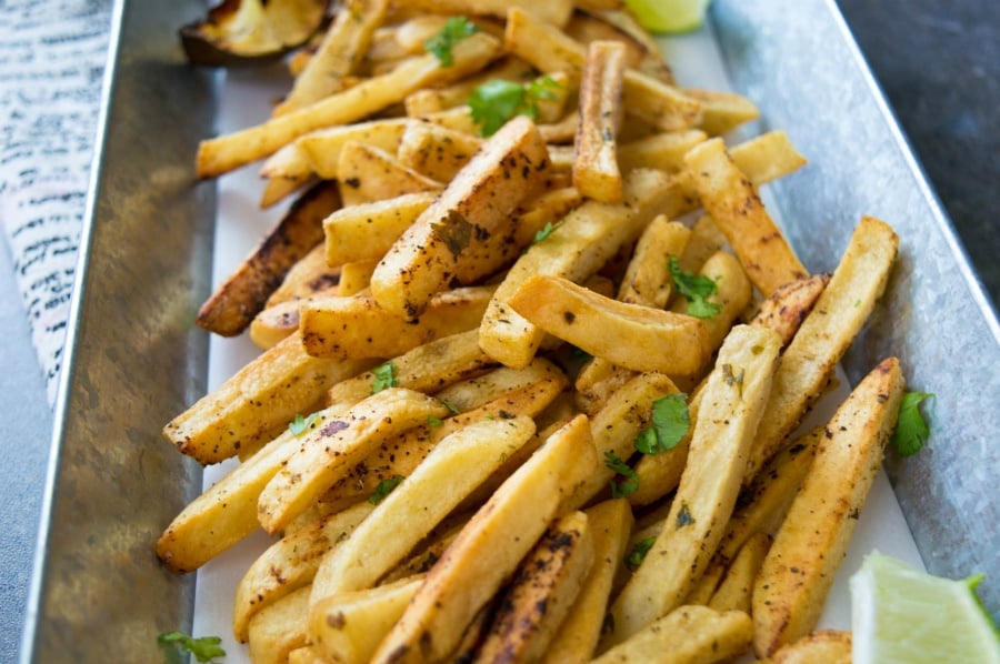 Cilantro Lime French Fries - served on a silver platter
