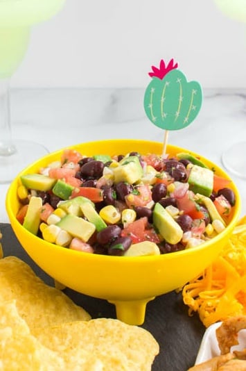 Cowboy caviar served in a yellow bowl