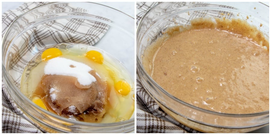 mixing wet ingredients together in mixing bowl