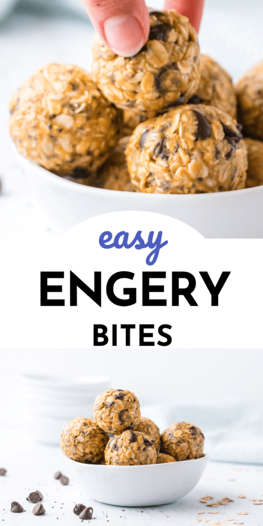 Now Bake Easy Energy Bites - Collage Picture showing 2 pictures of energy bites in a white bowl