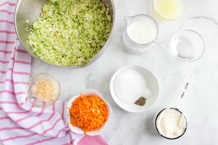 ingredients for coleslaw recipe in bowls