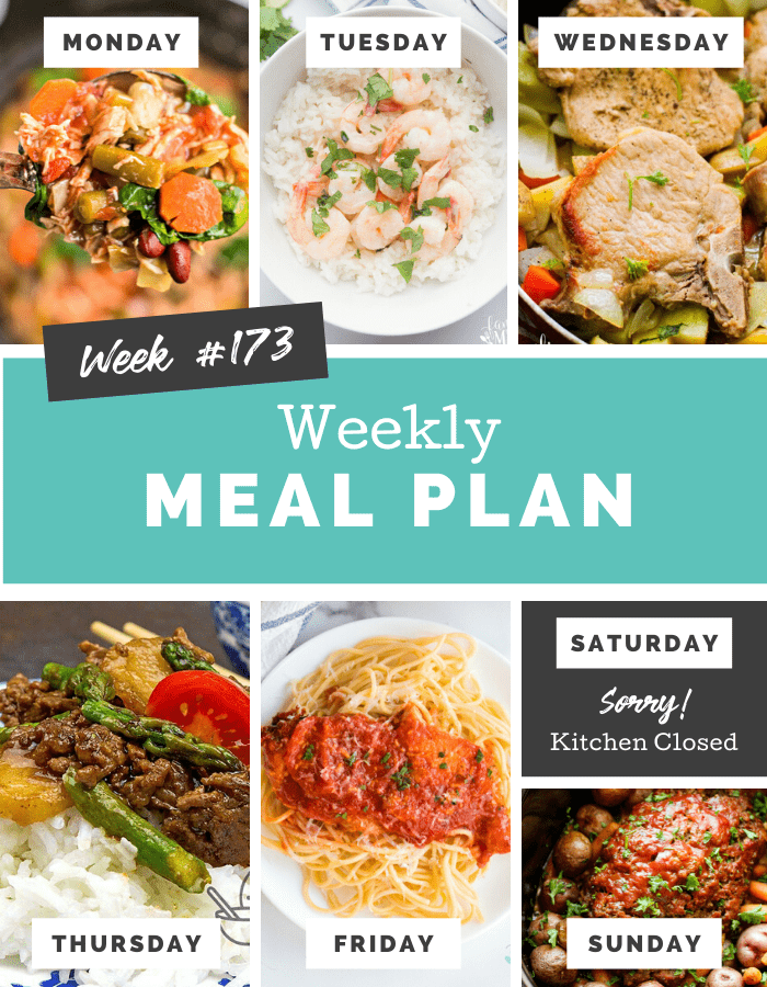 Collage image showing images of recipes from weekly meal plan