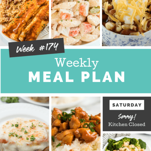 Collage image showing images of recipes from weekly meal plan