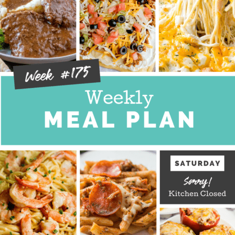 Collage image showing images of recipes from weekly meal plan