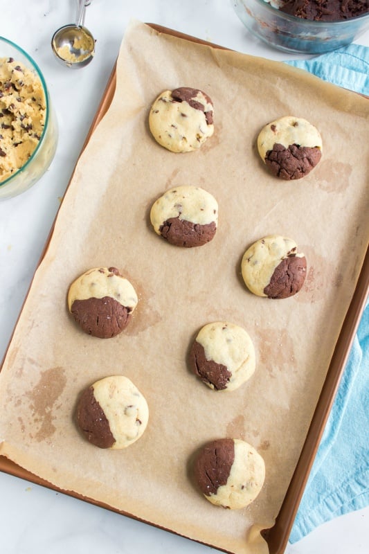 Cooked Brookies on parchment paper lined baking sheet