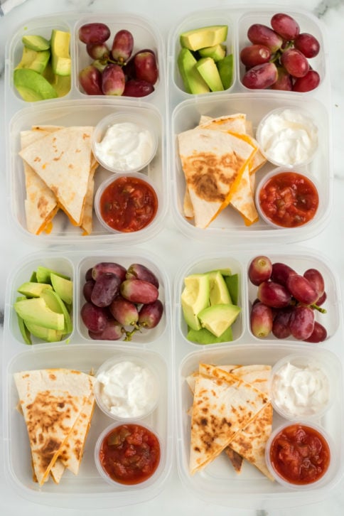 Top down image of 4 Cheese Quesadilla Lunchboxes placed together