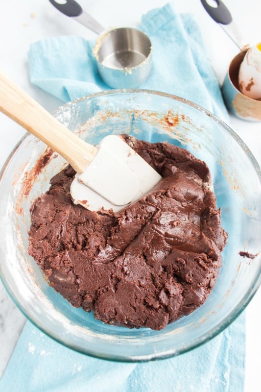 Cookie Brownie Brookie Recipe - Brownie batter in mixing bowl with spatula