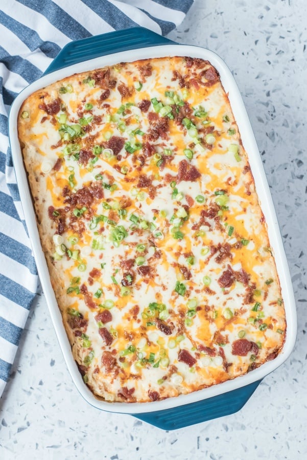 Baked crack chicken lasagna in a baking dish