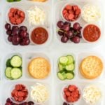 - top down image of 4 DIY Pizza Lunchable lunchboxes